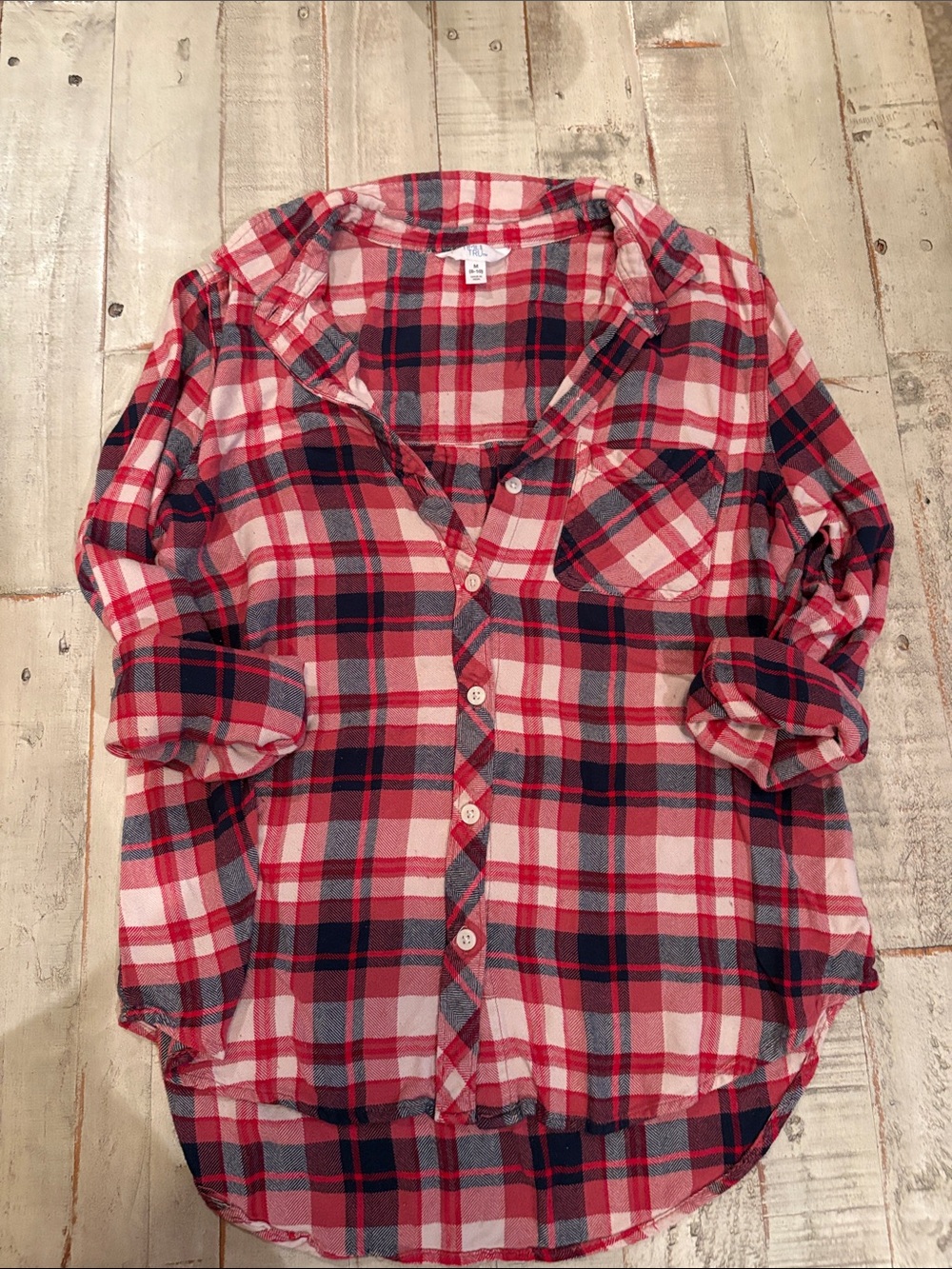 Time And Tru Red & Black Plaid Flannel Button Down